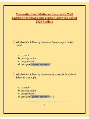 Preview of Maternity Final Midterm Exam with Well Updated Questions and Verified Answers Latest 2026
