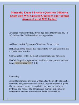 Preview of Maternity Exam 1 Practice Questions Midterm Exam with Well Updated Questions and Verified