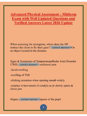 Preview of Advanced Physical Assessment - Midterm  Exam with Well Updated Questions and  Verified Ans