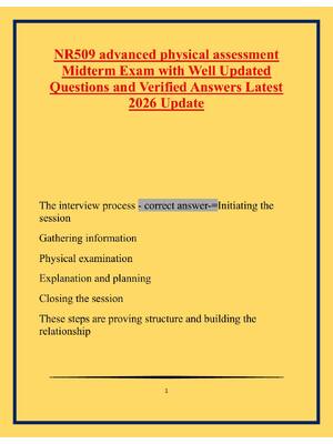 Preview of NR509 advanced physical assessment Midterm Exam with Well Updated Questions and Verified A