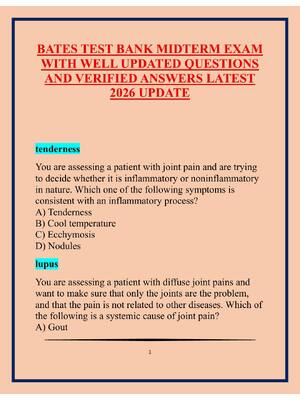 Preview of BATES TEST BANK MIDTERM EXAM WITH WELL UPDATED QUESTIONS AND VERIFIED ANSWERS LATEST 2026