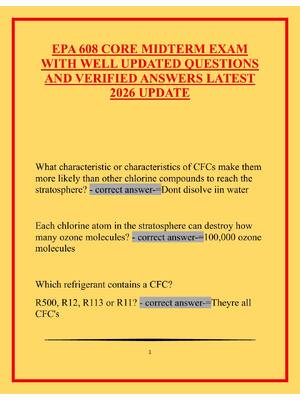 Preview of EPA 608 CORE MIDTERM EXAM WITH WELL UPDATED QUESTIONS AND VERIFIED ANSWERS LATEST 2026 UPD