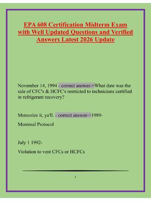Preview of EPA 608 Certification Midterm Exam with Well Updated Questions and Verified Answers Latest
