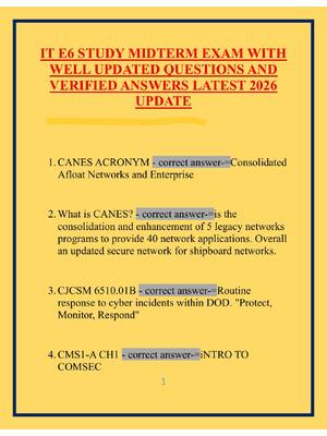 Preview of IT E6 STUDY MIDTERM EXAM WITH WELL UPDATED QUESTIONS AND VERIFIED ANSWERS LATEST 2026 UPDA