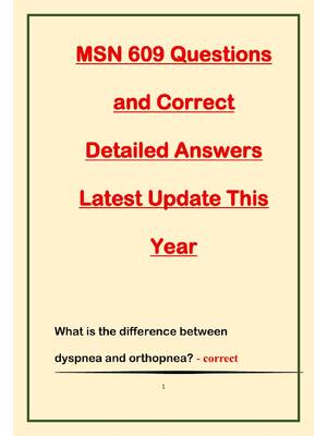 Preview of MSN 609 Questions and Correct Detailed Answers Latest Update This Year