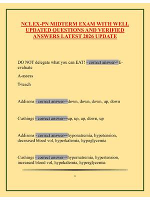 Preview of NCLEX Midterm Exam with Well Updated