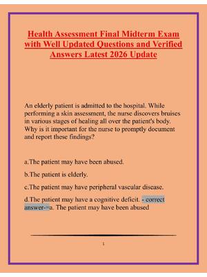 Preview of Health Assessment Final Midterm Exam with Well Updated Questions and Verified Answers Late