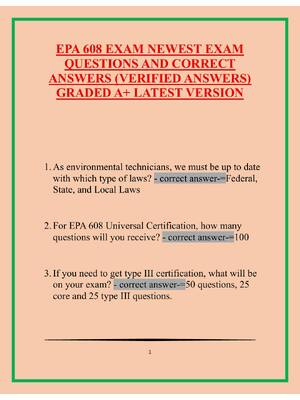 Preview of EPA 608 EXAM NEWEST EXAM QUESTIONS AND CORRECT ANSWERS