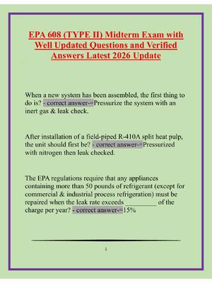 Preview of EPA 608 (TYPE II) Midterm Exam with  Well Updated Questions and Verified  Answers Latest 2