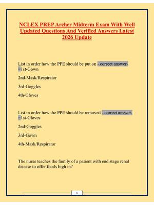 Preview of NCLEX PREP Archer Midterm Exam With Well Updated Questions And Verified Answers Latest 202