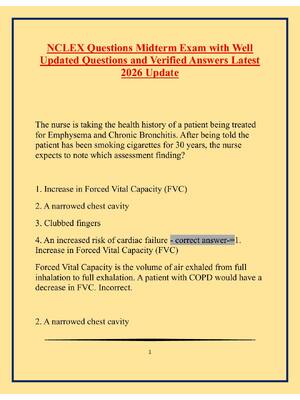 Preview of NCLEX Questions Midterm Exam with Well Updated Questions and Verified Answers Latest 2026