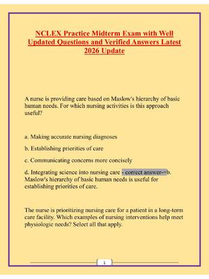 Preview of NCLEX Practice Midterm Exam with Well Updated Questions and Verified Answers Latest 2026 U