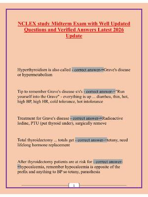 Preview of NCLEX study Midterm Exam with Well Updated  Questions and Verified Answers Latest 2026  Up