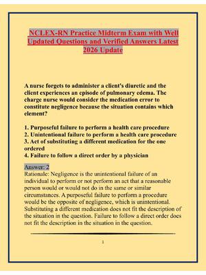 Preview of NCLEX Midterm Exam with Well Updated Questions and Verified Answers Latest 2026 Update