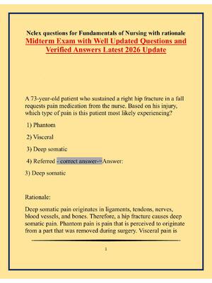 Preview of Nclex questions for Fundamentals of Nursing with rationale Midterm Exam with Well Updated