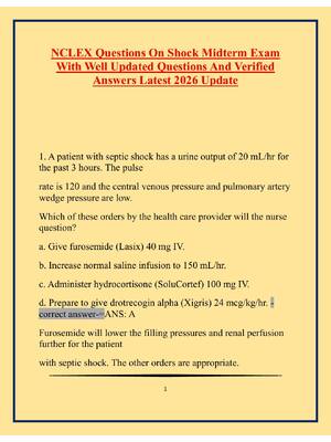 Preview image for NCLEX Questions On Shock Midterm Exam With Well Updated Questions And Verified Answers Latest 2026 Update