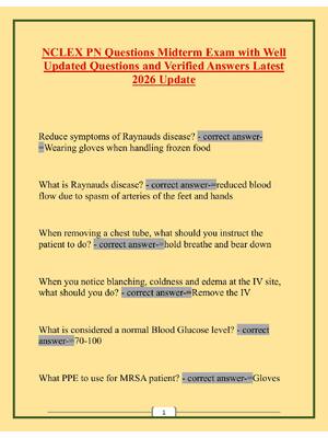 Preview of NCLEX PN Questions Midterm Exam with Well Updated Questions and Verified Answers Latest 20