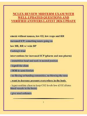 Preview of NCLEX REVIEW MIDTERM EXAM WITH WELL UPDATED QUESTIONS AND VERIFIED ANSWERS LATEST 2026 UPD