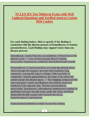 Preview of NCLEX RN Test Midterm Exam with Well Updated Questions and Verified Answers Latest 2026 Up