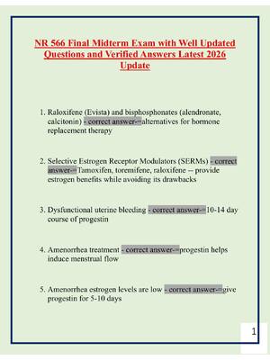 Preview of NR 566 Final Midterm Exam with Well Updated Questions and Verified Answers Latest 2026 Upd