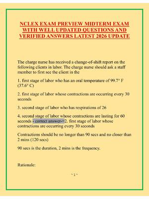Preview of NCLEX EXAM PREVIEW MIDTERM EXAM WITH WELL UPDATED QUESTIONS AND VERIFIED ANSWERS LATEST 20