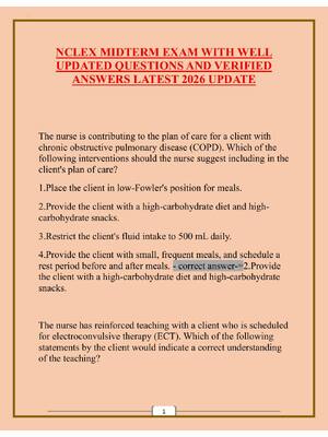 Preview of NCLEX MIDTERM EXAM WITH WELL  UPDATED QUESTIONS AND VERIFIED  ANSWERS LATEST 2026 UPDATE