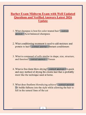 Preview image for Barber Exam Midterm Exam with Well Updated Questions and Verified Answers Latest 2026 Update