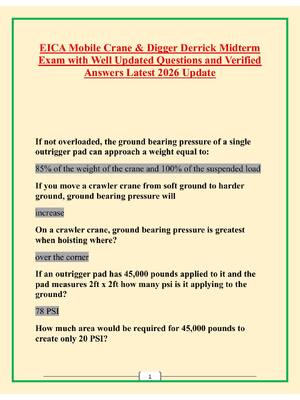 Preview of EICA Mobile Crane & Digger Derrick Midterm  Exam with Well Updated Questions and Verified