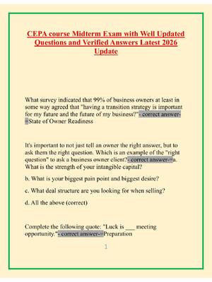 Preview of CEPA course Midterm Exam with Well Updated Questions and Verified Answers Latest 2026 Upda