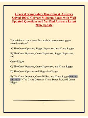 Preview of General crane safety Questions & Answers  Solved 100% Correct Midterm Exam with Well  Upda