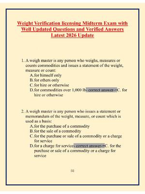 Preview of Weight Verification licensing Midterm Exam with Well Updated Questions and Verified Answer