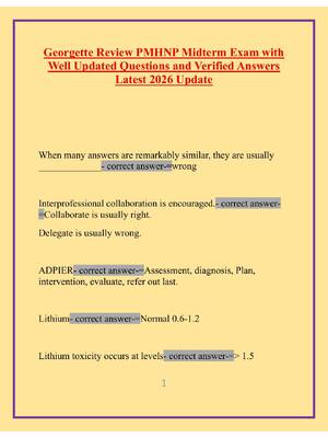 Preview image for Georgette Review PMHNP Midterm Exam with Well Updated Questions and Verified Answers Latest 2026 Update