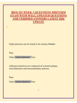 Preview image for BIOS 251 WEEK 3 QUESTIONS MIDTERM EXAM WITH WELL UPDATED QUESTIONS AND VERIFIED ANSWERS LATEST 2026 UPDATE