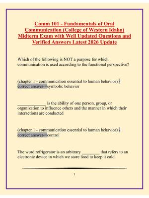 Preview of Comm 101 - Fundamentals of Oral  Communication (College of Western Idaho)  Midterm Exam wi