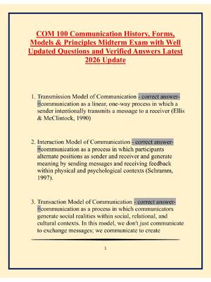 Preview image for COM 100 Communication History, Forms,  Models & Principles Midterm Exam with Well  Updated Questions and Verified Answers Latest  2026 Update