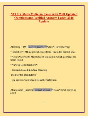 Preview image for NCLEX Meds Midterm Exam with Well Updated Questions and Verified Answers Latest 2026 Update
