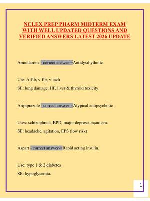 Preview of NCLEX PREP PHARM MIDTERM EXAM WITH WELL UPDATED QUESTIONS AND VERIFIED ANSWERS LATEST 2026