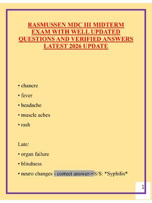 Preview of RASMUSSEN MDC III MIDTERM EXAM WITH WELL UPDATED QUESTIONS AND VERIFIED ANSWERS LATEST 202