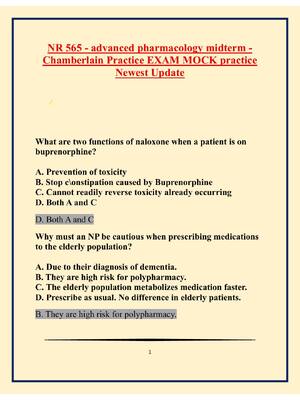 Preview of NR 565 - advanced pharmacology midterm -  Chamberlain Practice EXAM MOCK practice  Newest