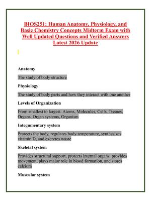 Preview image for BIOS251: Human Anatomy, Physiology, and  Basic Chemistry Concepts Midterm Exam with  Well Updated Questions and Verified Answers  Latest 2026 Update