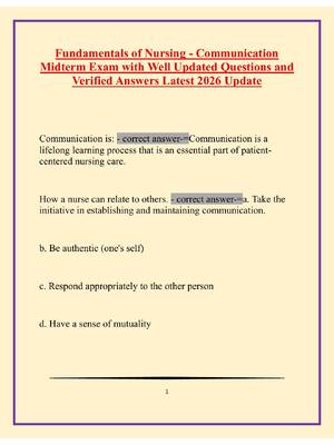 Preview image for Fundamentals of Nursing - Communication  Midterm Exam with Well Updated Questions and  Verified Answers Latest 2026 Update
