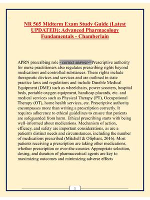 Preview image for 1  NR 565 Midterm Exam Study Guide (Latest  UPDATED): Advanced Pharmacology  Fundamentals - Chamberlain