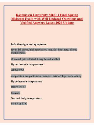 Preview image for Rasmussen University MDC I Final Spring Midterm Exam with Well Updated Questions and Verified Answers Latest 2026 Update