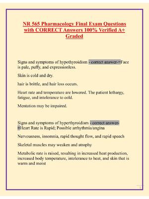 Preview image for NR 565 Pharmacology Final Exam Questions with CORRECT