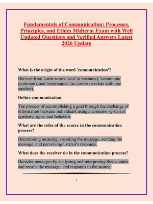 Preview image for Fundamentals of Communication: Processes,  Principles, and Ethics Midterm Exam with Well  Updated Questions and Verified Answers Latest  2026 Update