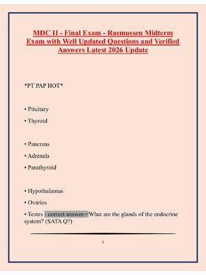 Preview of MDC II - Final Exam - Rasmussen Midterm  Exam with Well Updated Questions and Verified  An