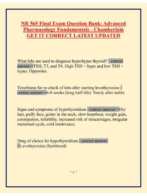 Preview image for NR 565 Final Exam Question Bank: Advanced  Pharmacology Fundamentals - Chamberlain  GET IT CORRECT LATEST UPDATED