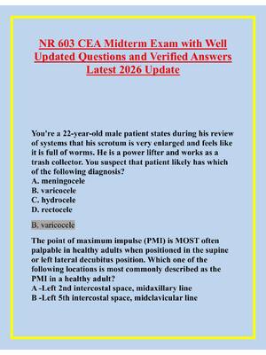 Preview image for NR 603 CEA Midterm Exam with Well Updated Questions and Verified Answers Latest 2026 Update