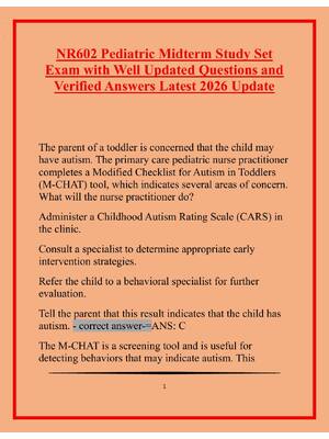 Preview image for NR602 Pediatric Midterm Study Set Exam with Well Updated Questions and Verified Answers Latest 2026