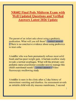 Preview image for NR602 Final Peds Midterm Exam with Well Updated Questions and Verified Answers Latest 2026 Update
